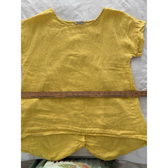 TERZO MILLENNIO Linen Top Button Back M Yellow Lagenlook Beach Lightweight Italy - Picture 11 of 16